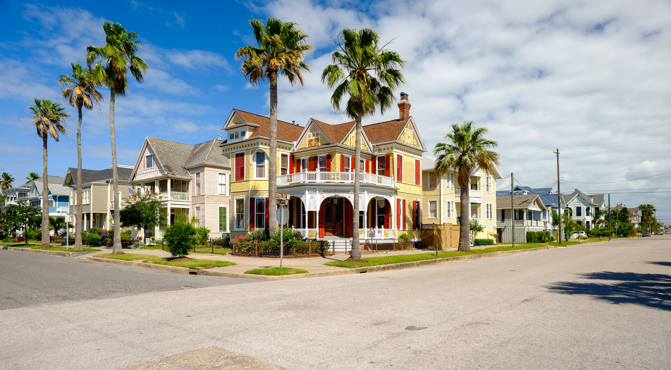 eautiful vintage homes of the historical district in galveston, texas.